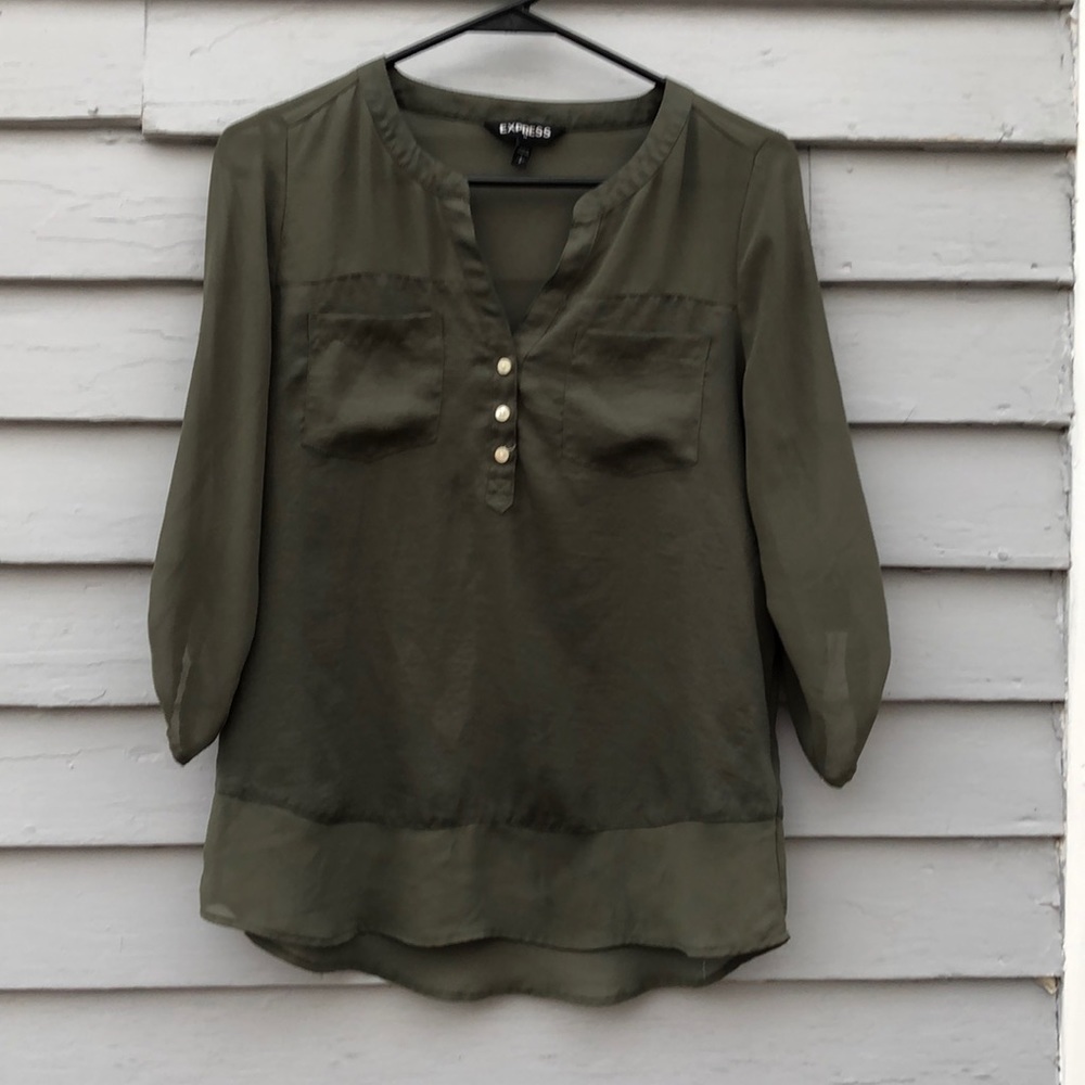 Express Olive Green Sheer Blouse Size Small